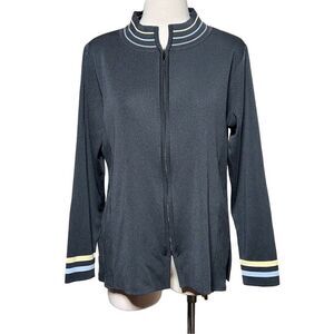 Exclusively Misook Summer Weight Gray Full Zip Long Sleeve Cardigan Medium